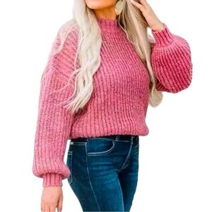 WILLOW & ROOT Buckle Pink Chunky Crop Ribbed Sweater M Textured